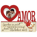 MADEIRINHA CRU COM PORTA RETRATO CORAÇÃO E PALAVRA AMOR