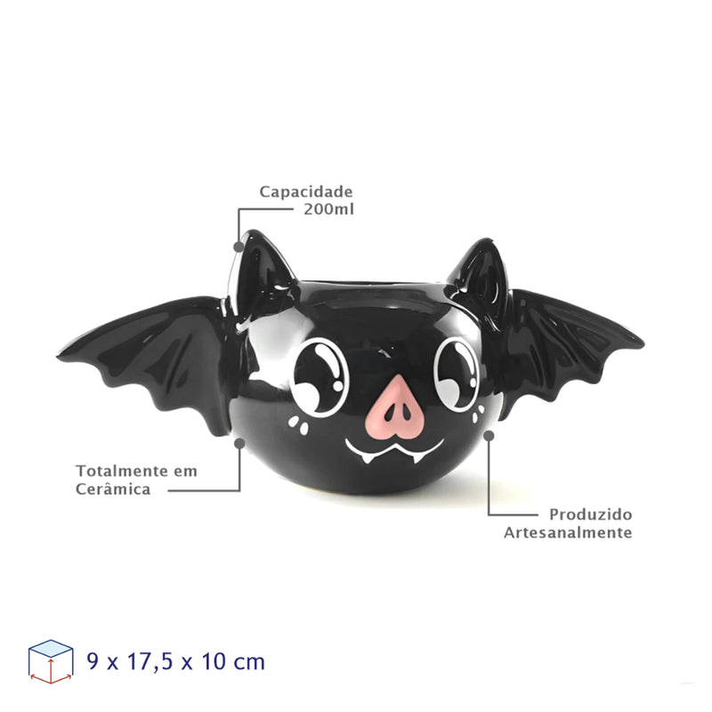 Caneca Morceguinho Fofo 200ml 3D em Cerâmica Artesanal Decoração Enfeite Presente Criativo