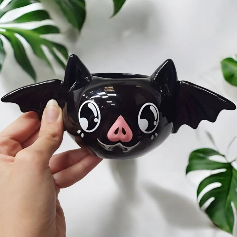 Caneca Morceguinho Fofo 200ml 3D em Cerâmica Artesanal Decoração Enfeite Presente Criativo